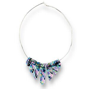 Asymmetric Colorful Glass Slider Pendant Sterling Silver Cocoon Chain Necklace